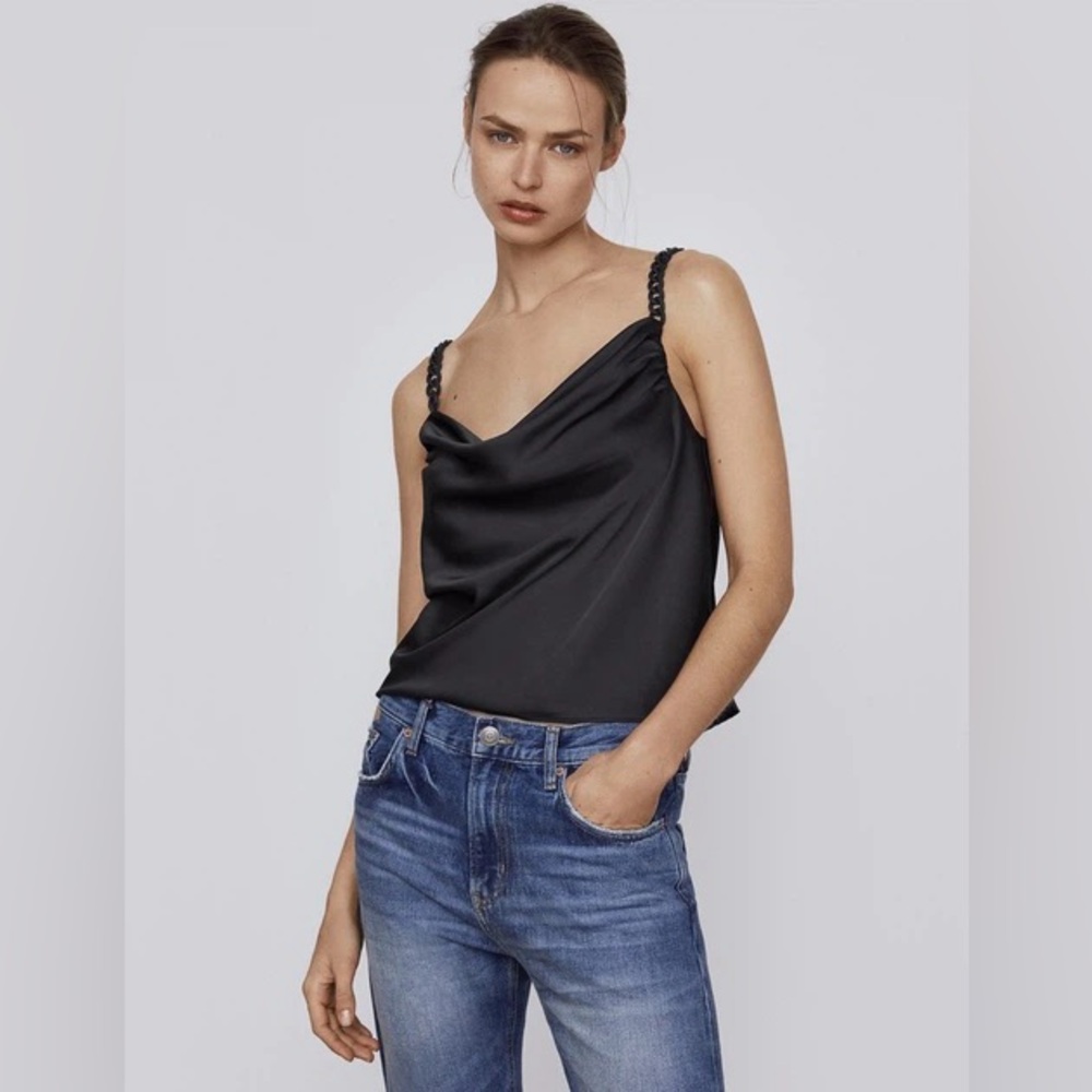 Zara Satin Chain Link Strap Cami Blouse